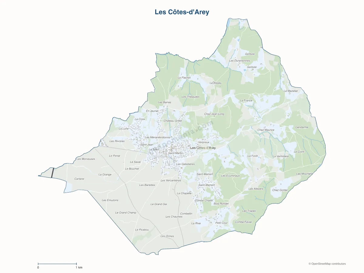 Carte de Les Côtes-d'Arey à personnaliser