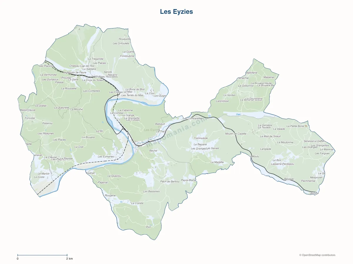 Carte de Les Eyzies à personnaliser