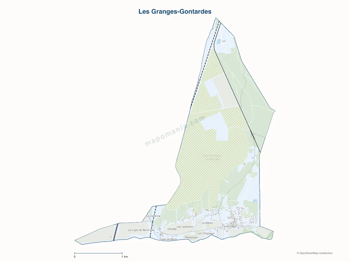Carte de Les Granges-Gontardes à personnaliser