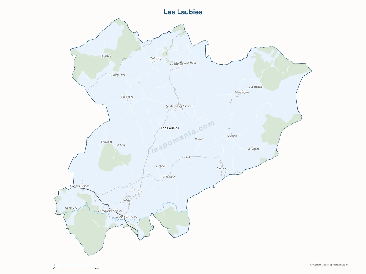 Carte de Les Laubies à personnaliser