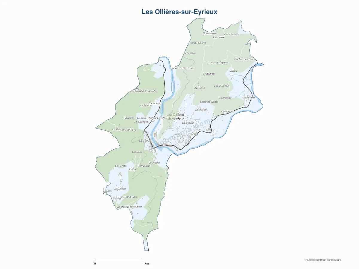 Carte de Les Ollières-sur-Eyrieux à personnaliser