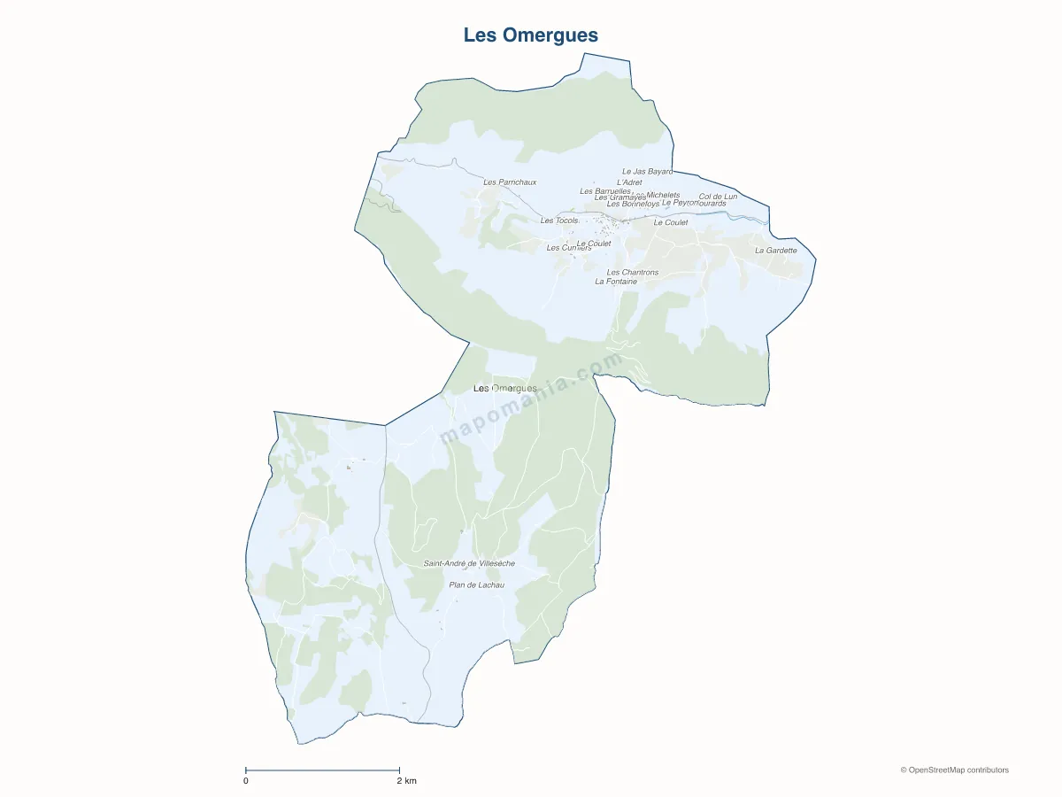Carte de Les Omergues à personnaliser