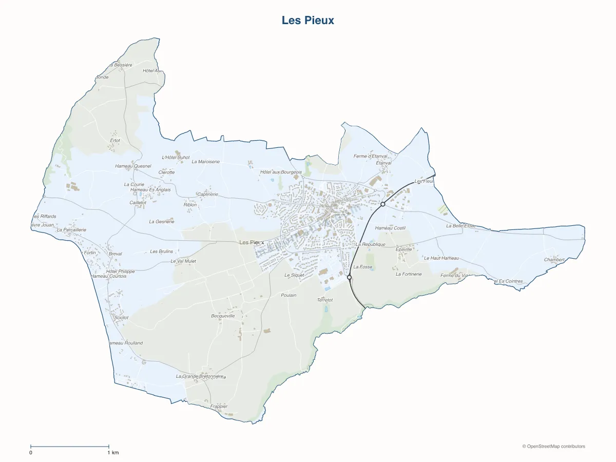 Carte de Les Pieux à personnaliser