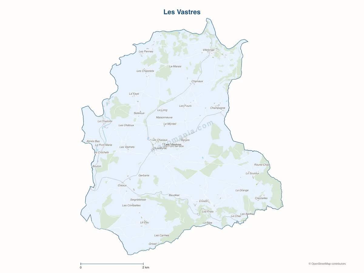 Carte de Les Vastres à personnaliser