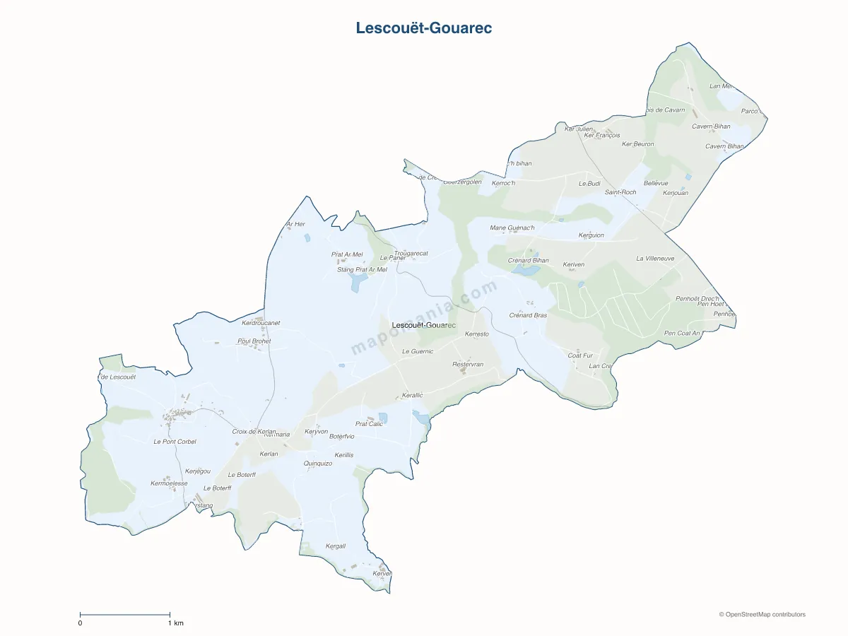 Carte de Lescouët-Gouarec à personnaliser