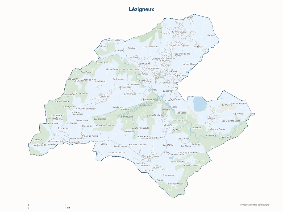 Carte de Lézigneux à personnaliser