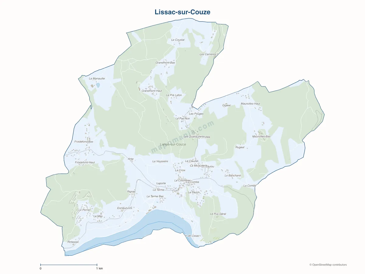 Carte de Lissac-sur-Couze à personnaliser