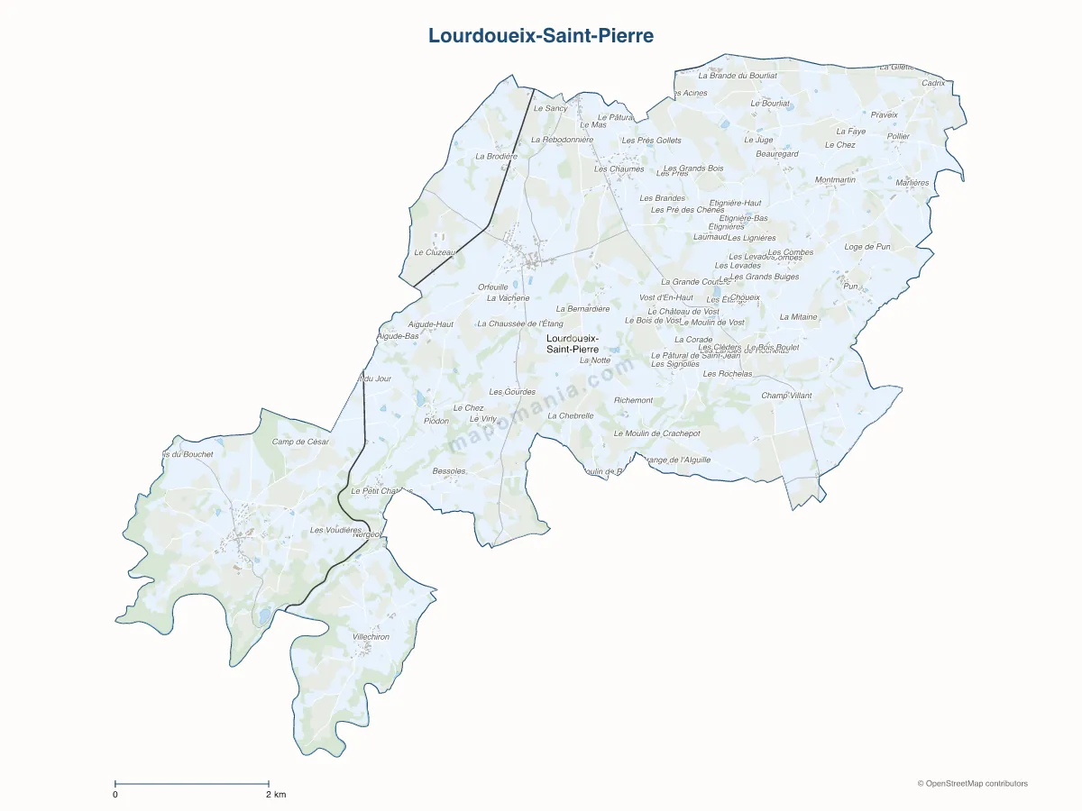 Carte de Lourdoueix-Saint-Pierre à personnaliser
