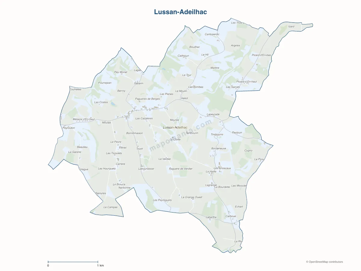 Carte de Lussan-Adeilhac à personnaliser