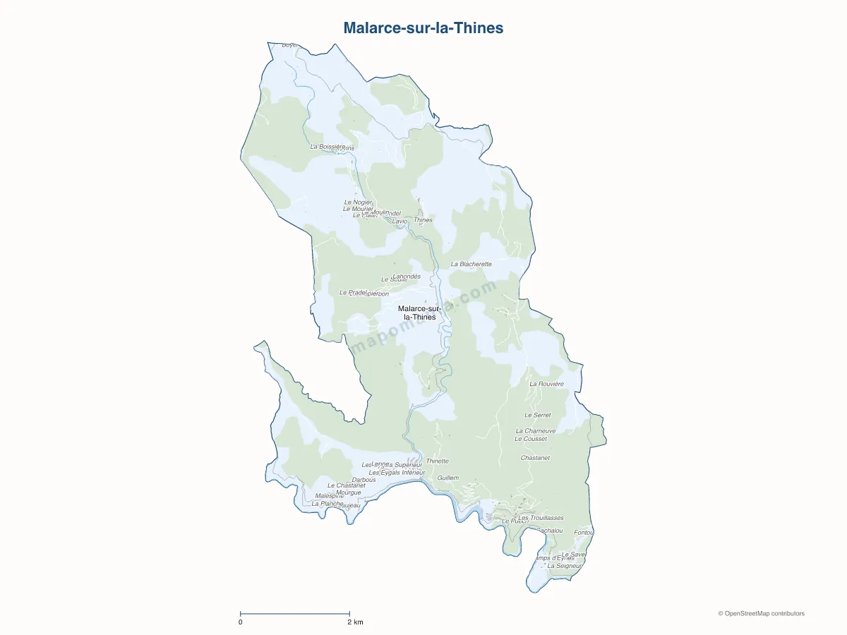 Carte de Malarce-sur-la-Thines à personnaliser