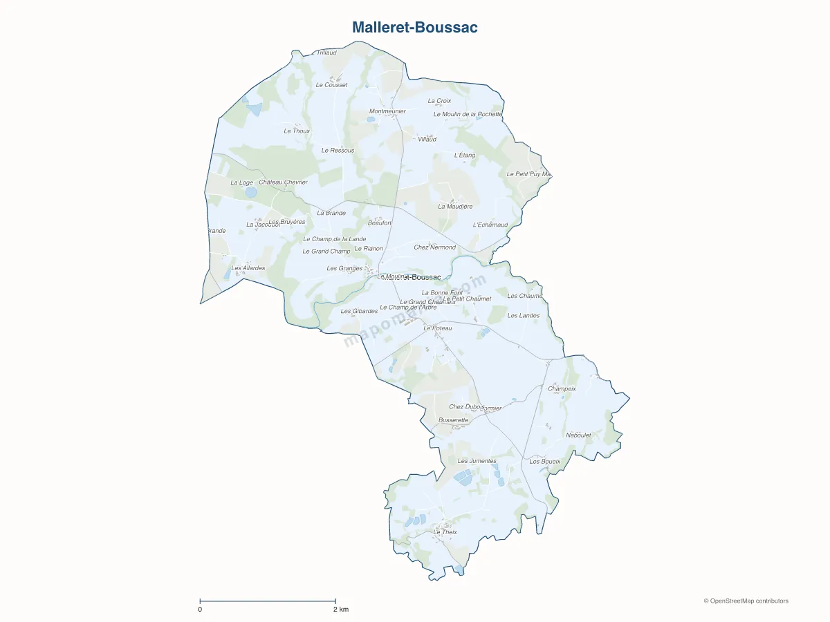Carte de Malleret-Boussac à personnaliser