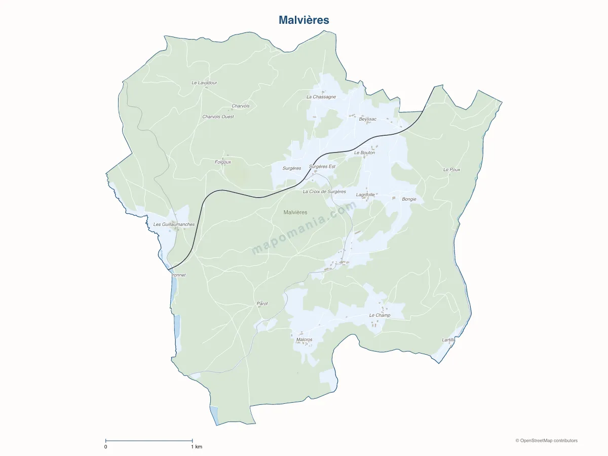 Carte de Malvières à personnaliser