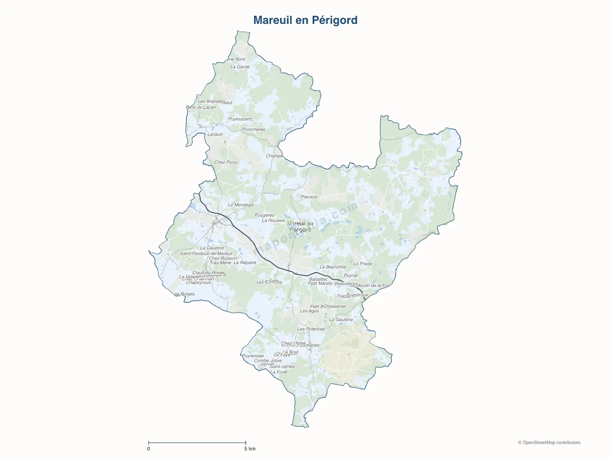 Carte de Mareuil en Périgord à personnaliser