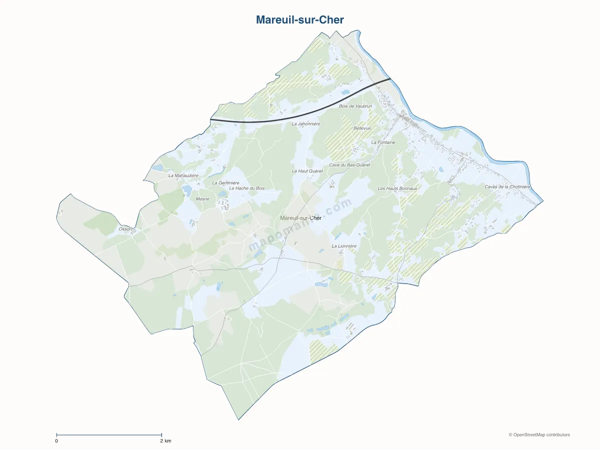 Carte de Mareuil-sur-Cher à personnaliser