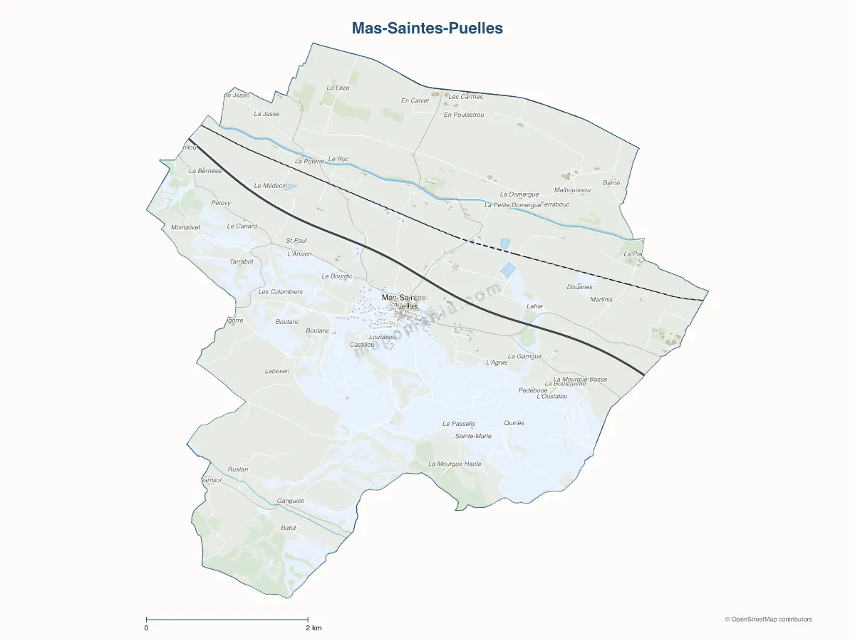 Carte de Mas-Saintes-Puelles à personnaliser