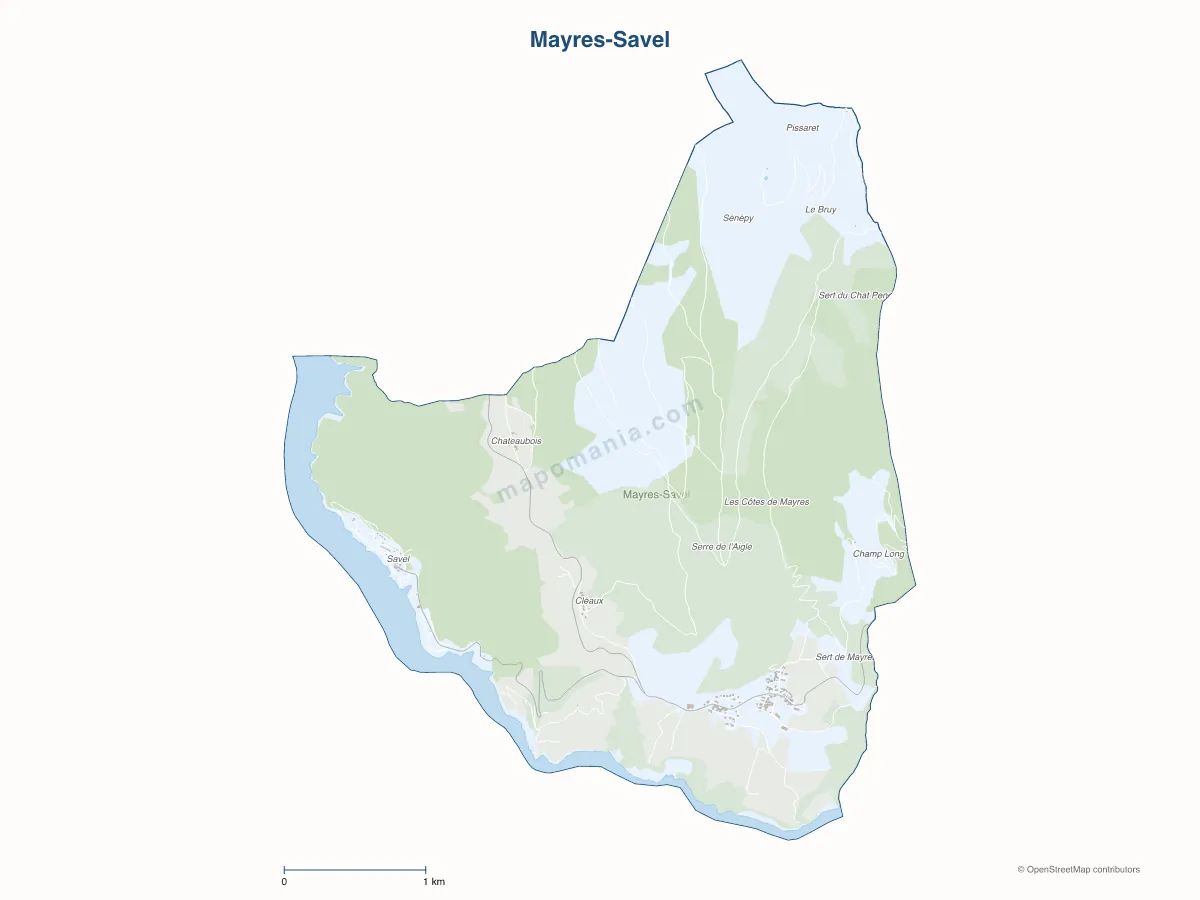 Carte de Mayres-Savel à personnaliser