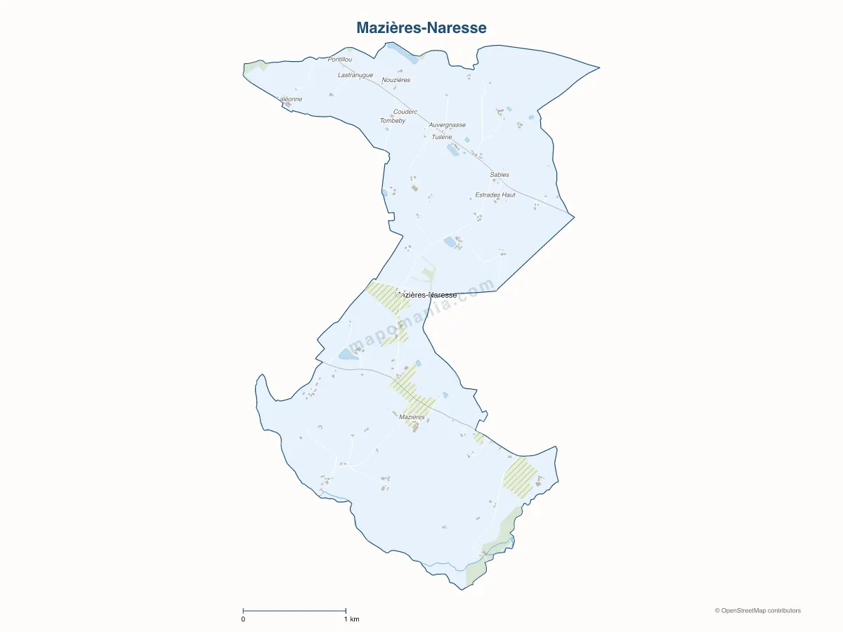 Carte de Mazières-Naresse à personnaliser