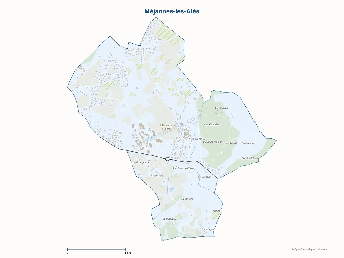 Carte de Méjannes-lès-Alès à personnaliser