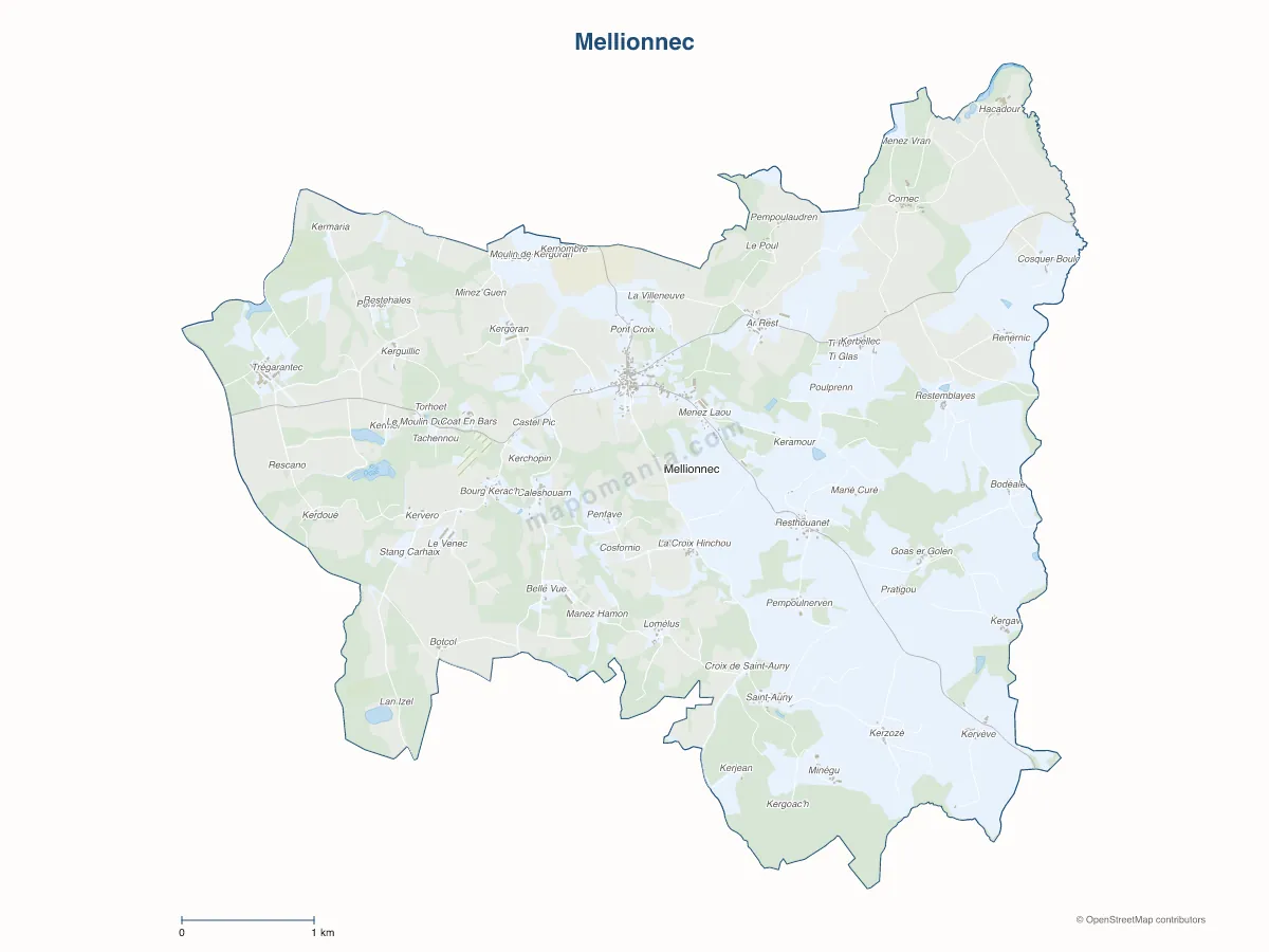 Carte de Mellionnec à personnaliser