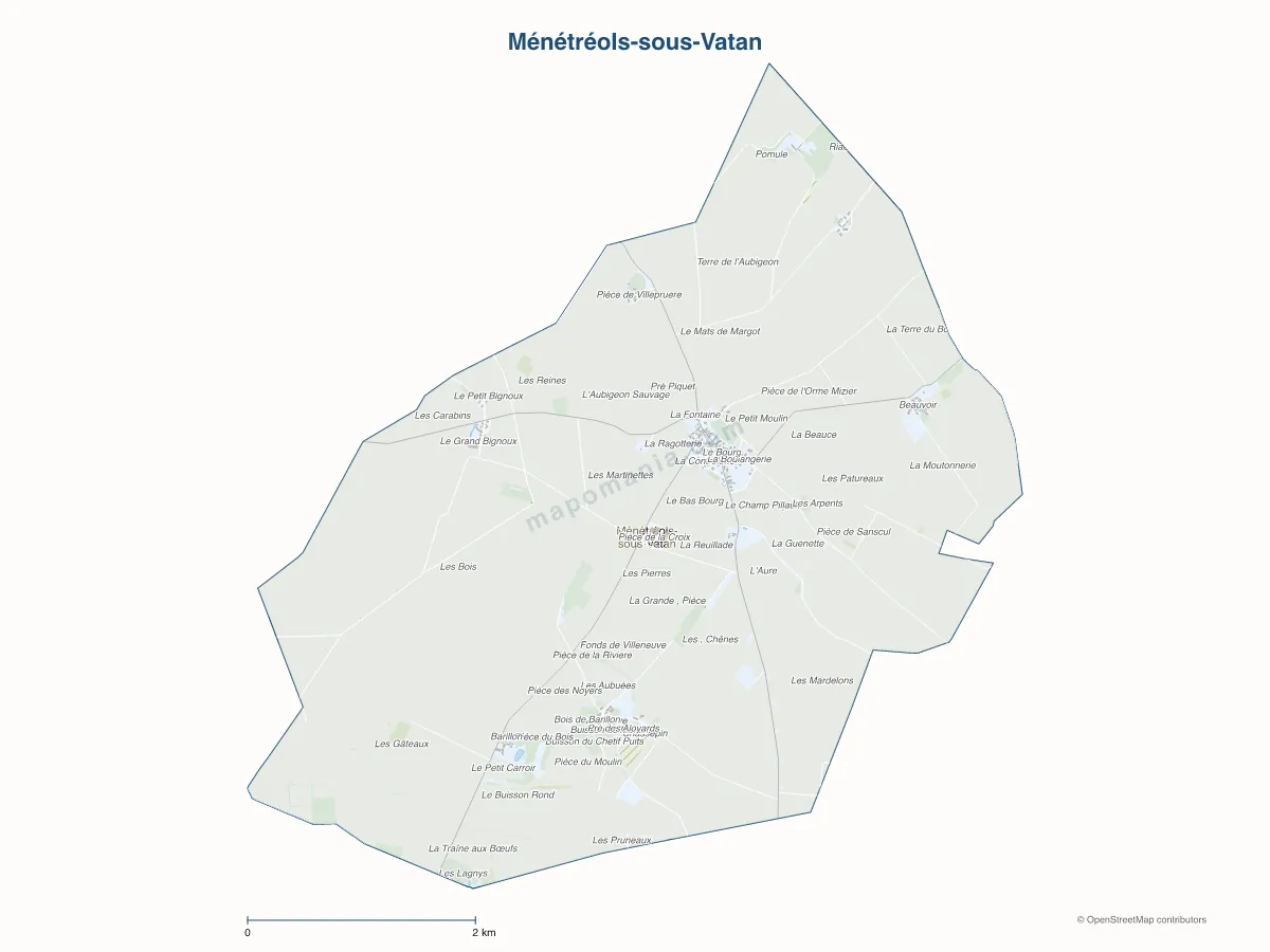 Carte de Ménétréols-sous-Vatan à personnaliser