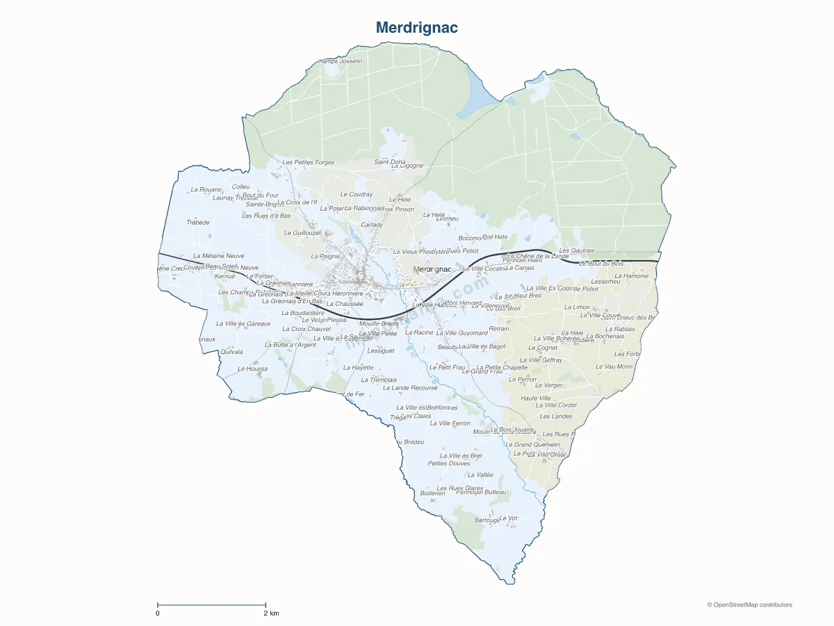 Carte de Merdrignac à personnaliser