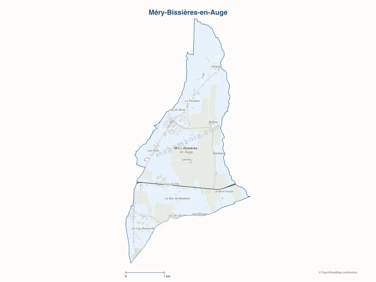 Carte de Méry-Bissières-en-Auge à personnaliser