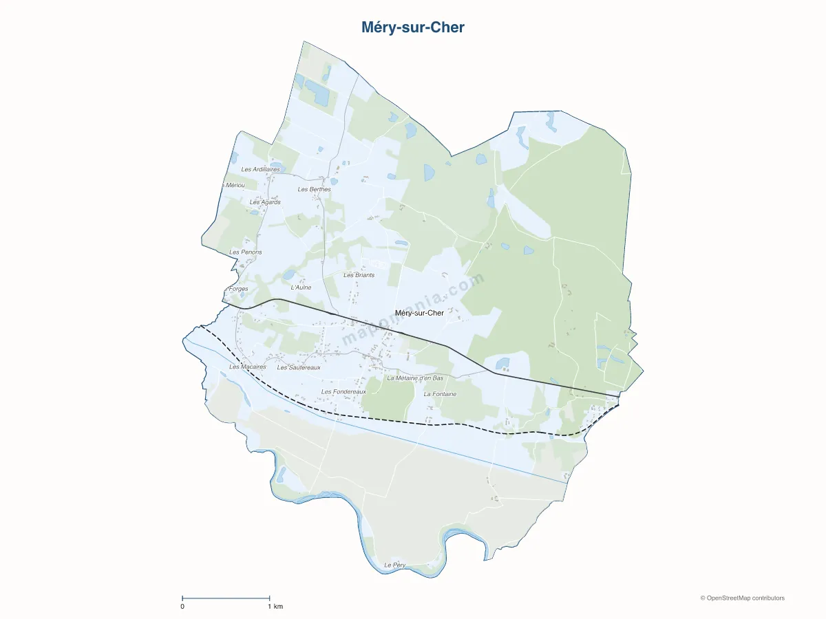 Carte de Méry-sur-Cher à personnaliser