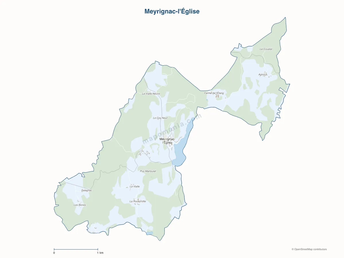 Carte de Meyrignac-l'Église à personnaliser