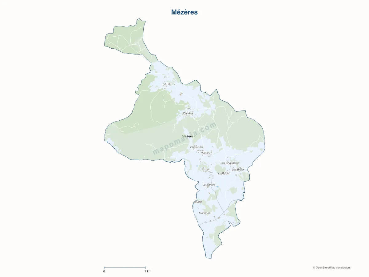 Carte de Mézères à personnaliser