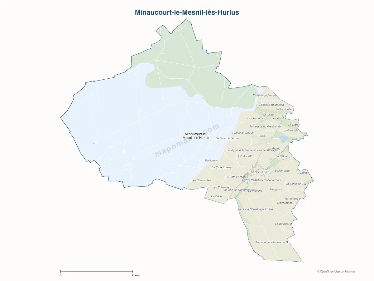 Carte de Minaucourt-le-Mesnil-lès-Hurlus à personnaliser