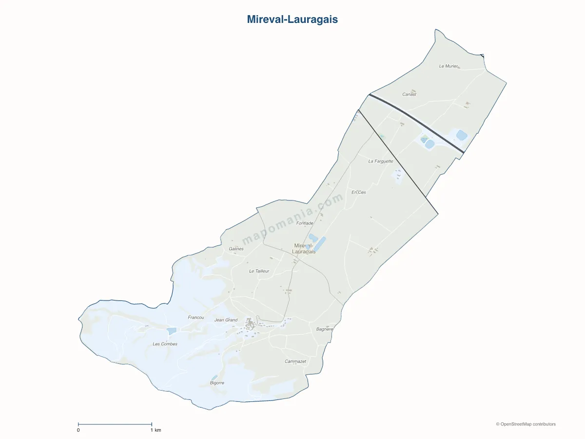 Carte de Mireval-Lauragais à personnaliser