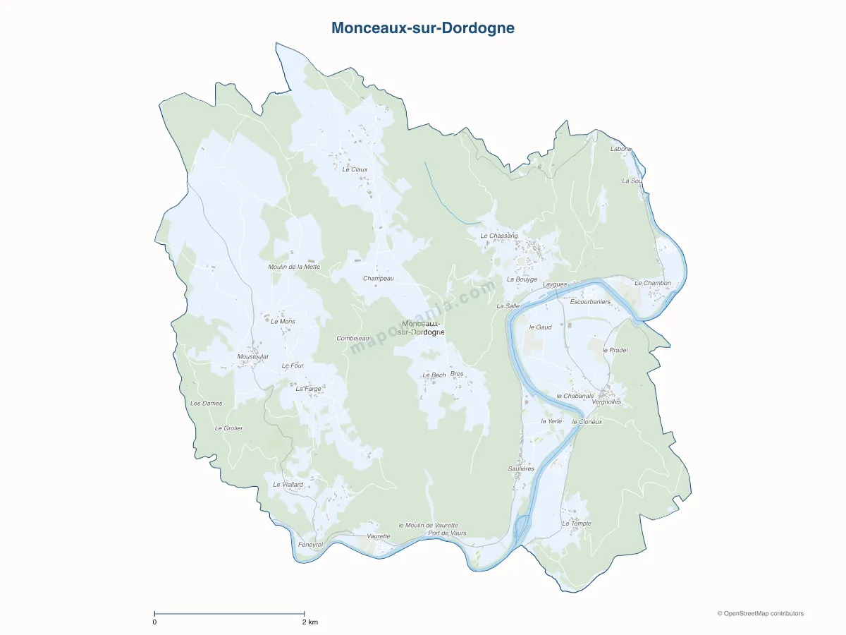 Carte de Monceaux-sur-Dordogne à personnaliser