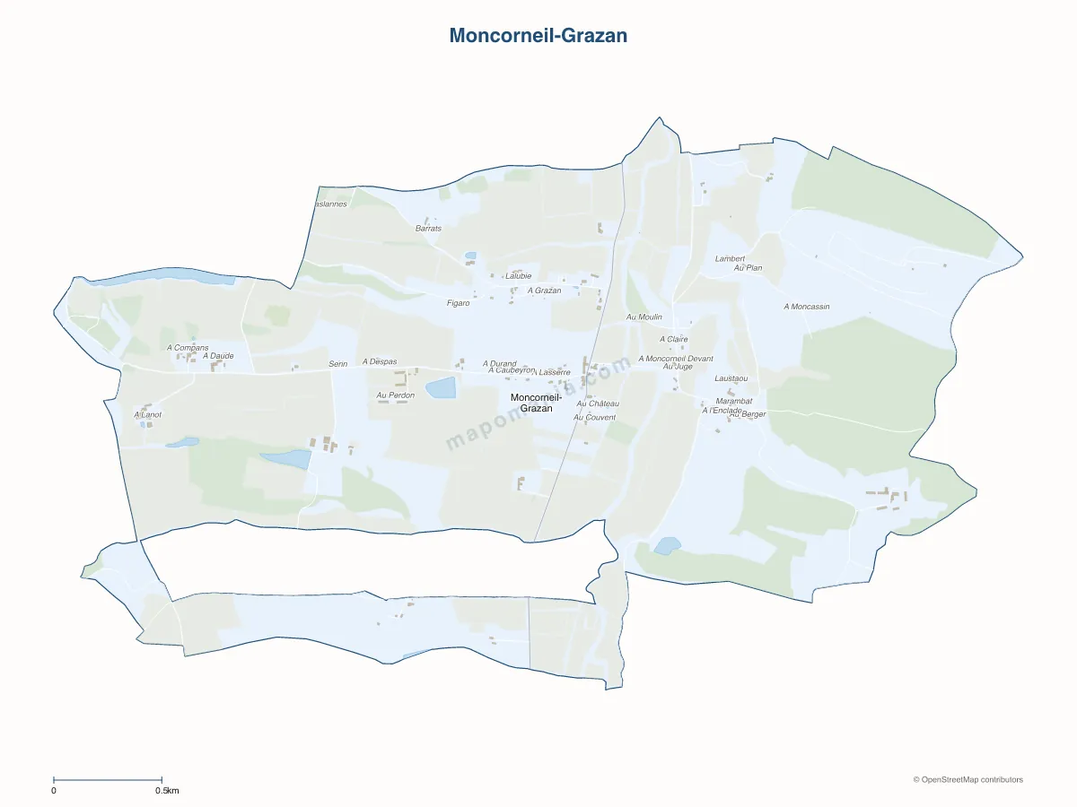 Carte de Moncorneil-Grazan à personnaliser
