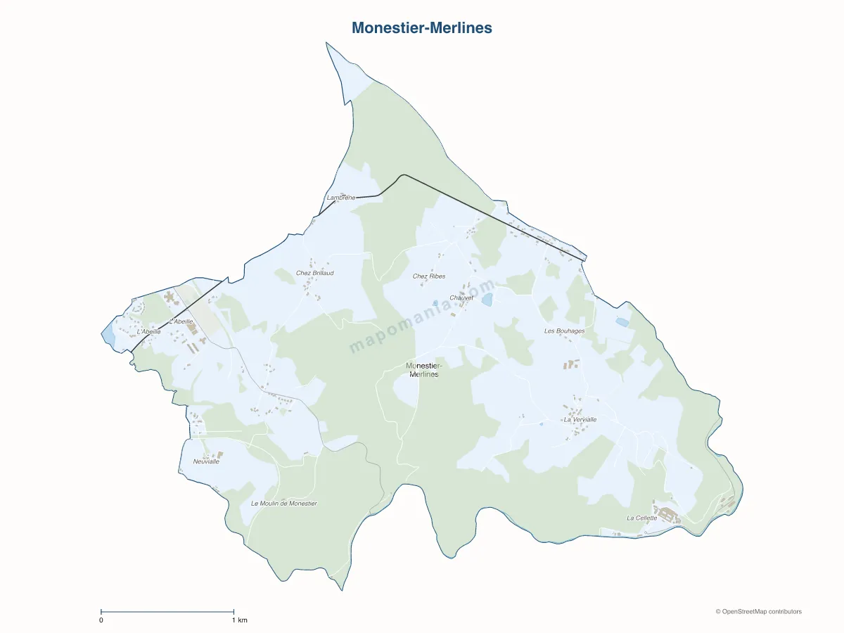 Carte de Monestier-Merlines à personnaliser