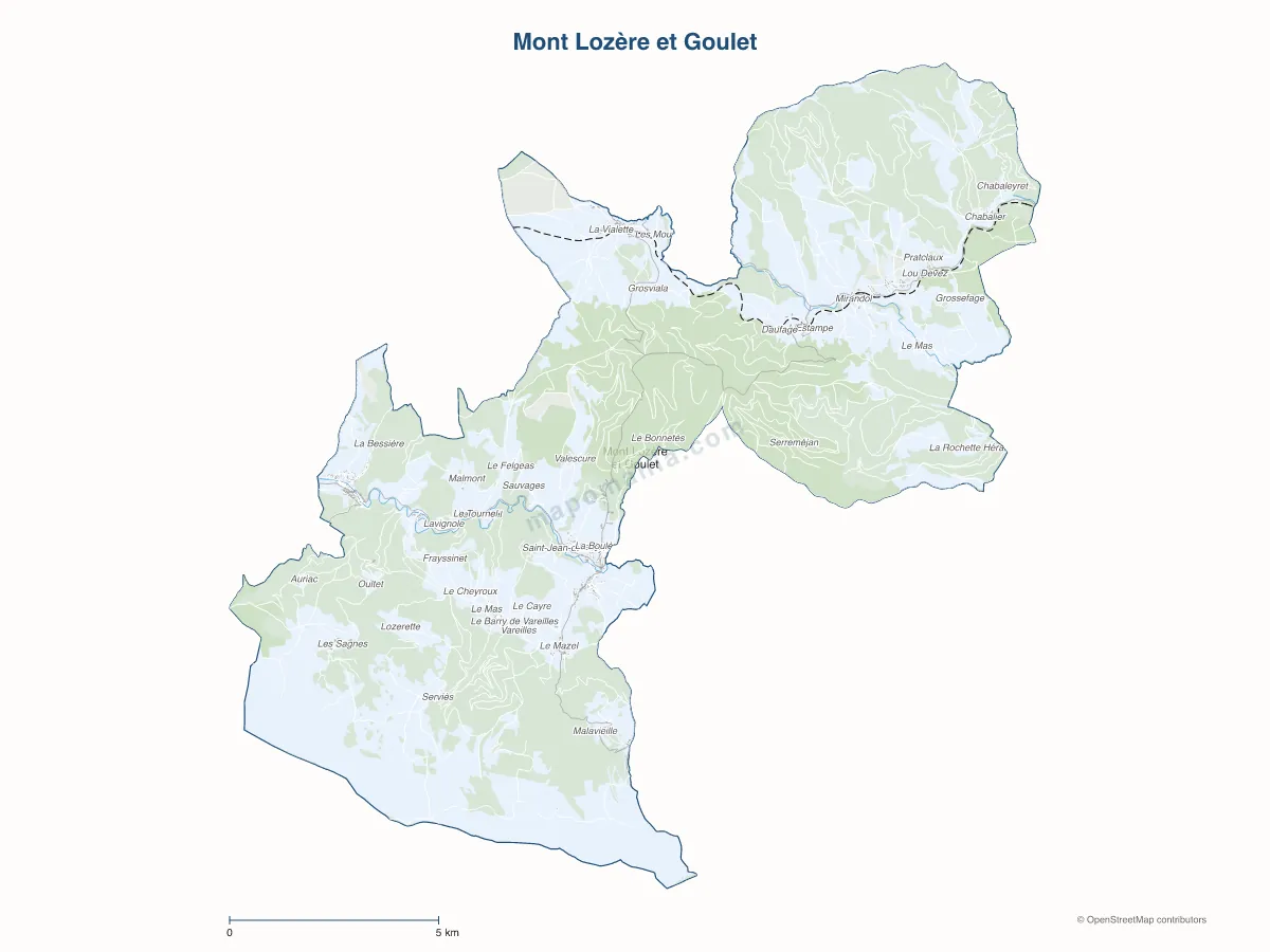 Carte de Mont Lozère et Goulet à personnaliser