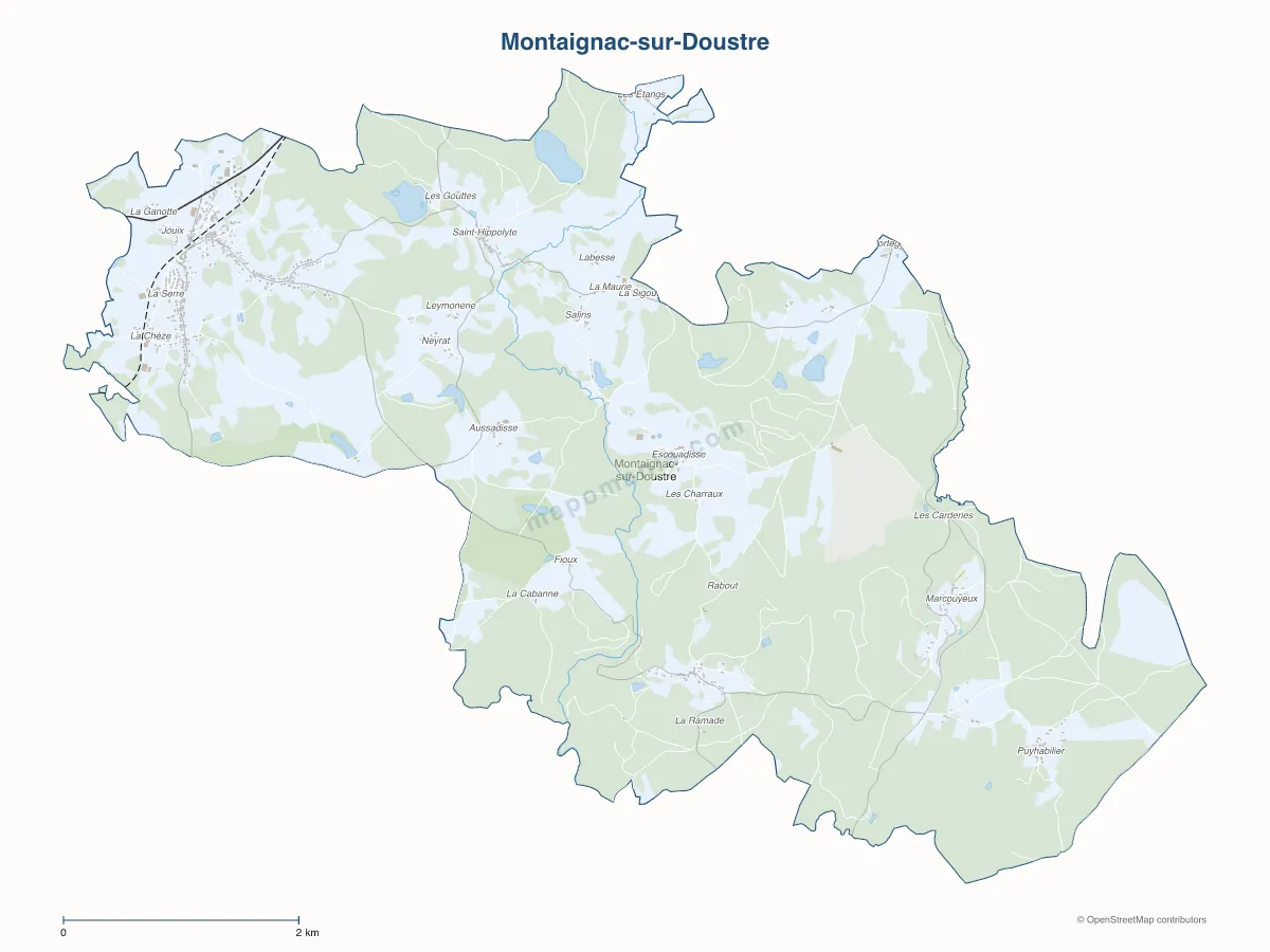 Carte de Montaignac-sur-Doustre à personnaliser