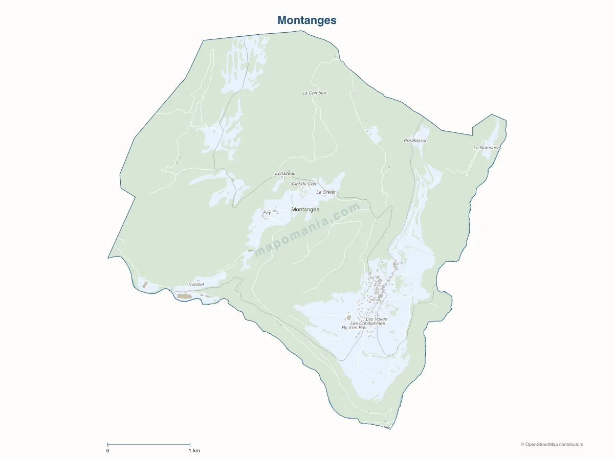 Carte de Montanges à personnaliser
