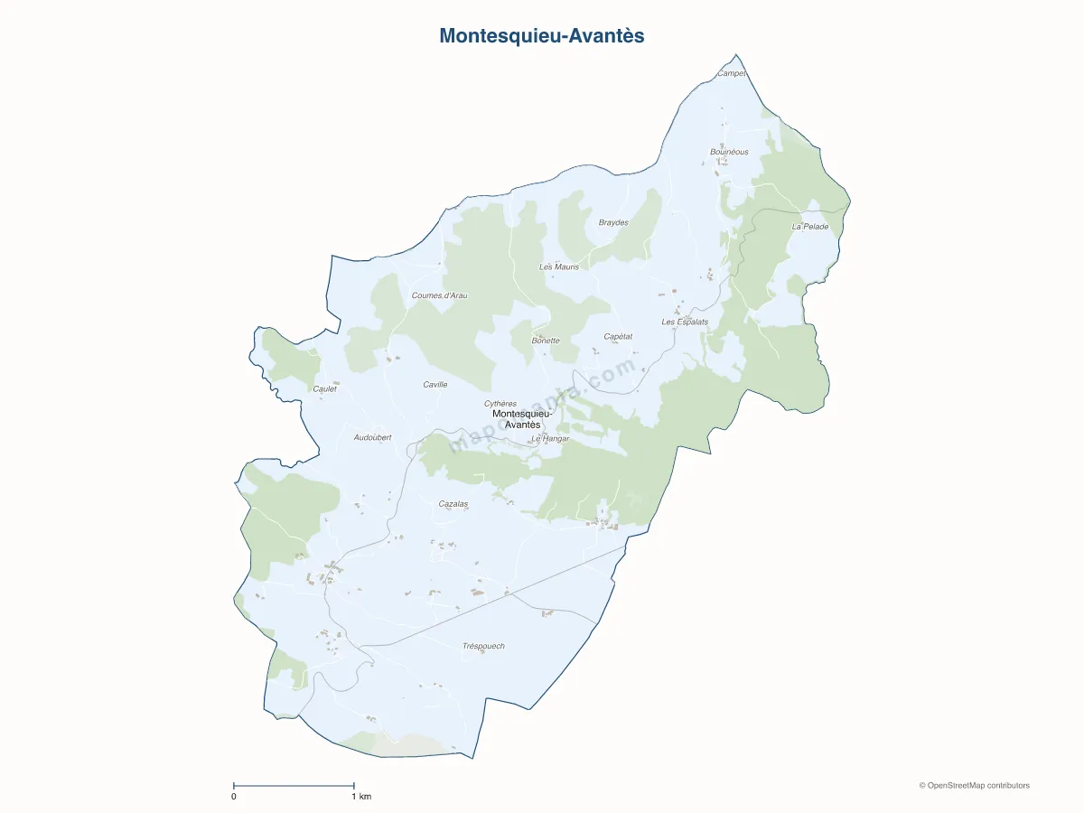 Carte de Montesquieu-Avantès à personnaliser