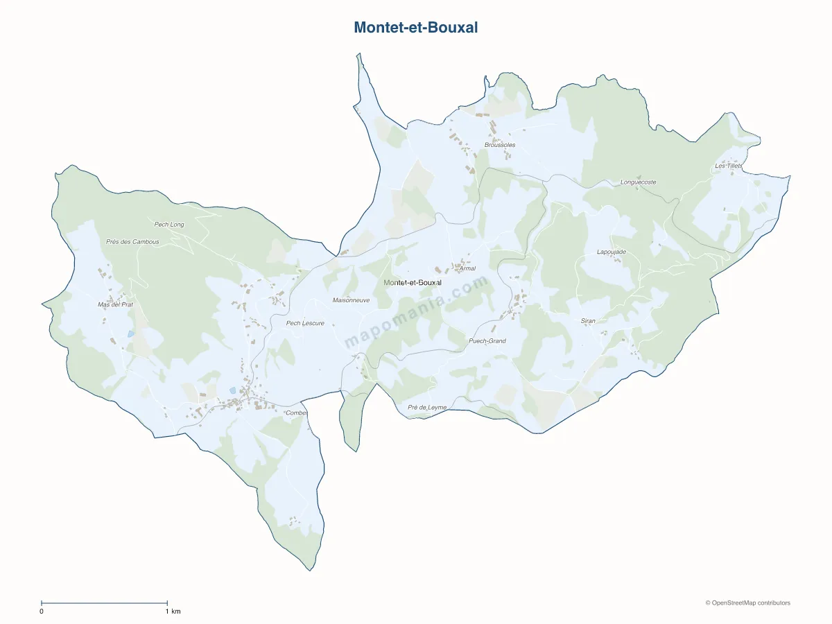 Carte de Montet-et-Bouxal à personnaliser