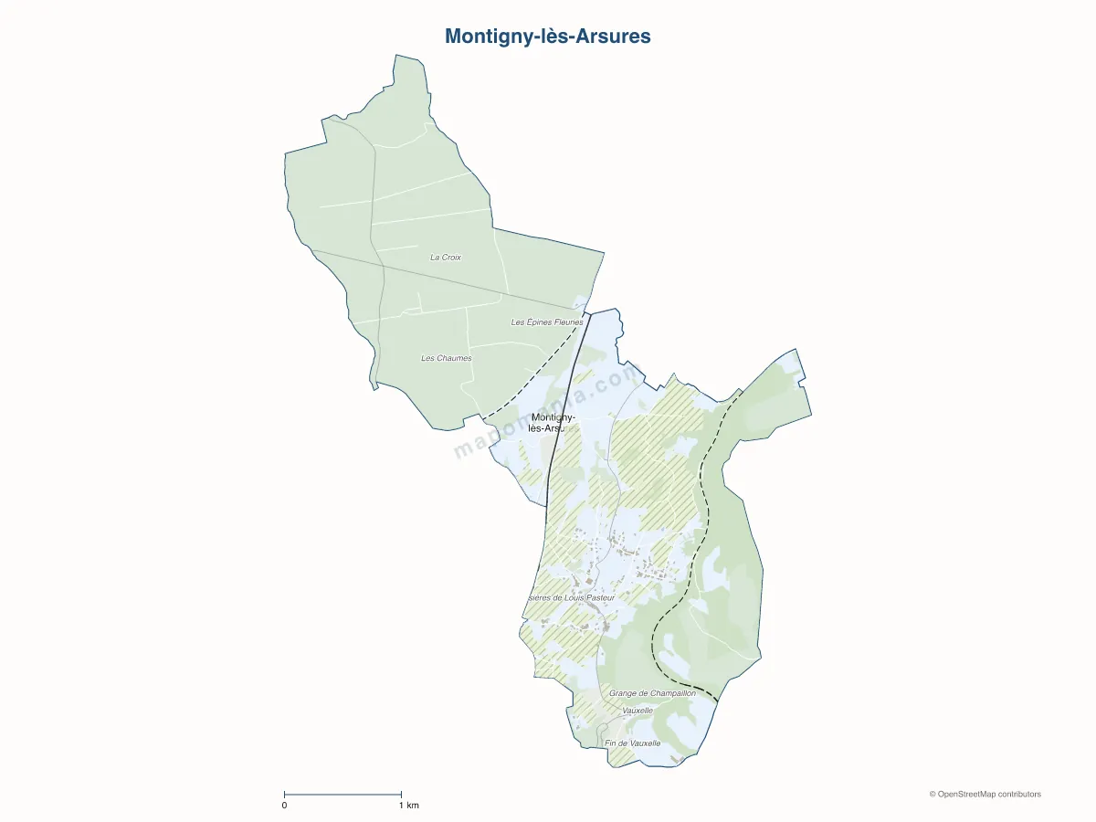 Carte de Montigny-lès-Arsures à personnaliser