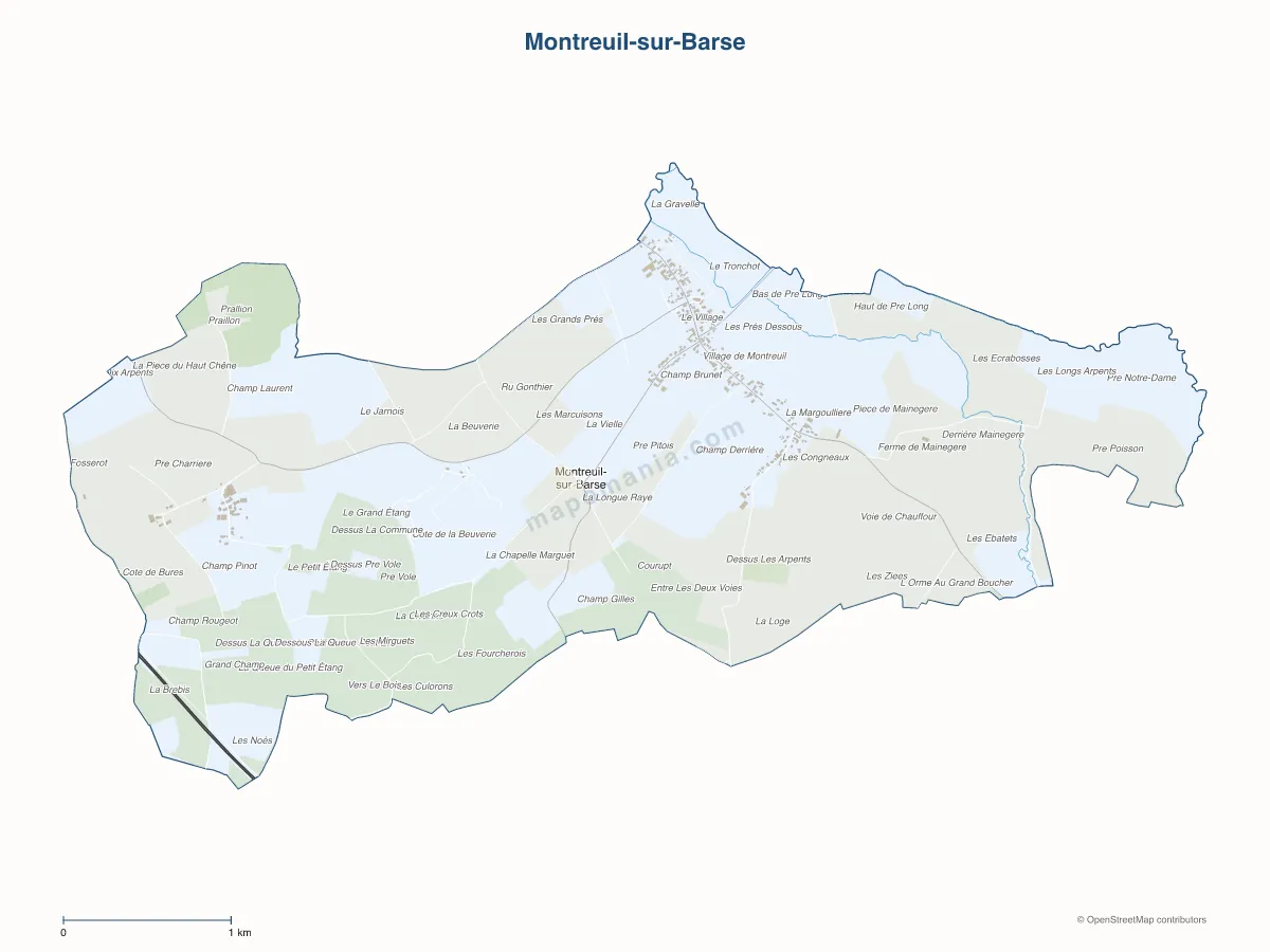 Carte de Montreuil-sur-Barse à personnaliser
