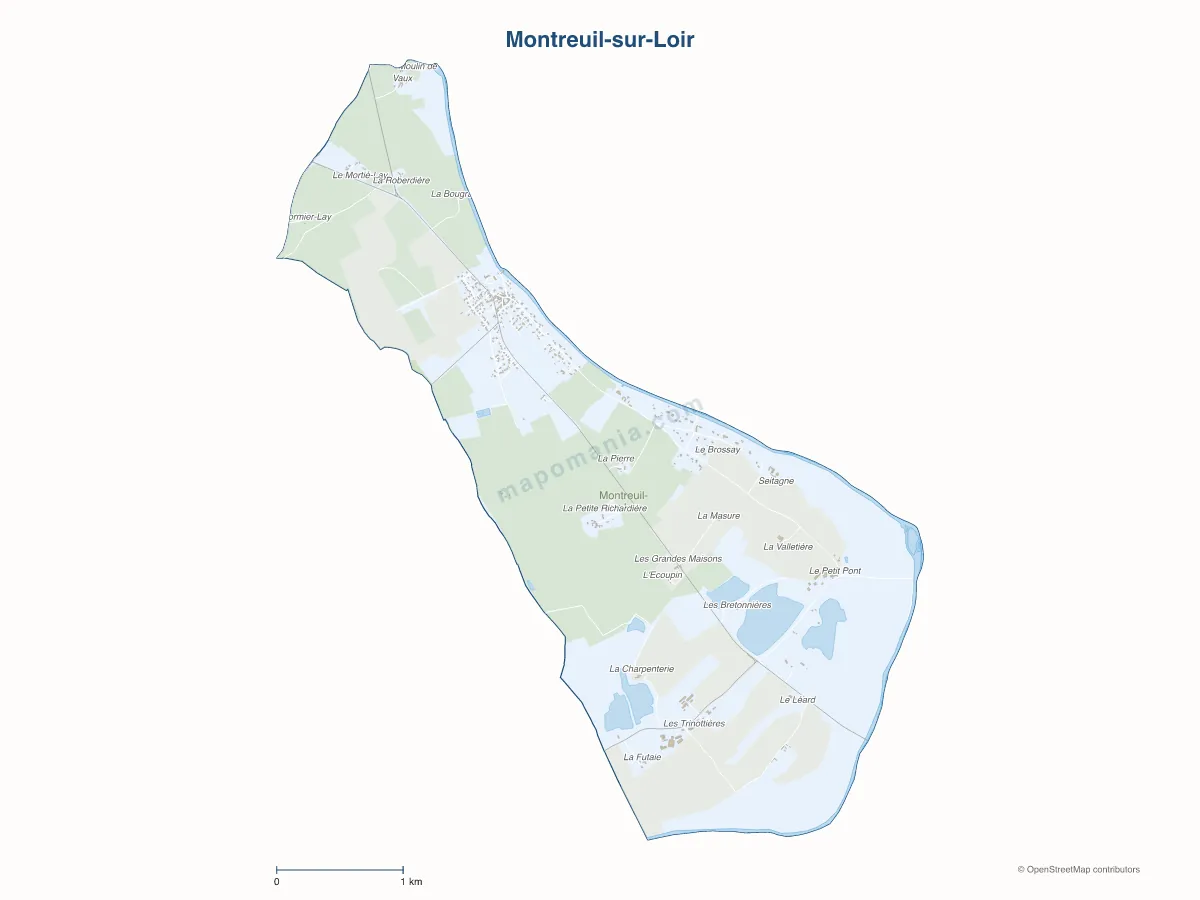 Carte de Montreuil-sur-Loir à personnaliser