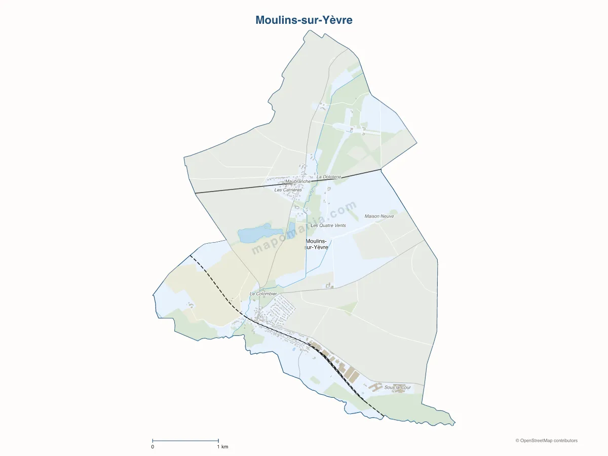 Carte de Moulins-sur-Yèvre à personnaliser