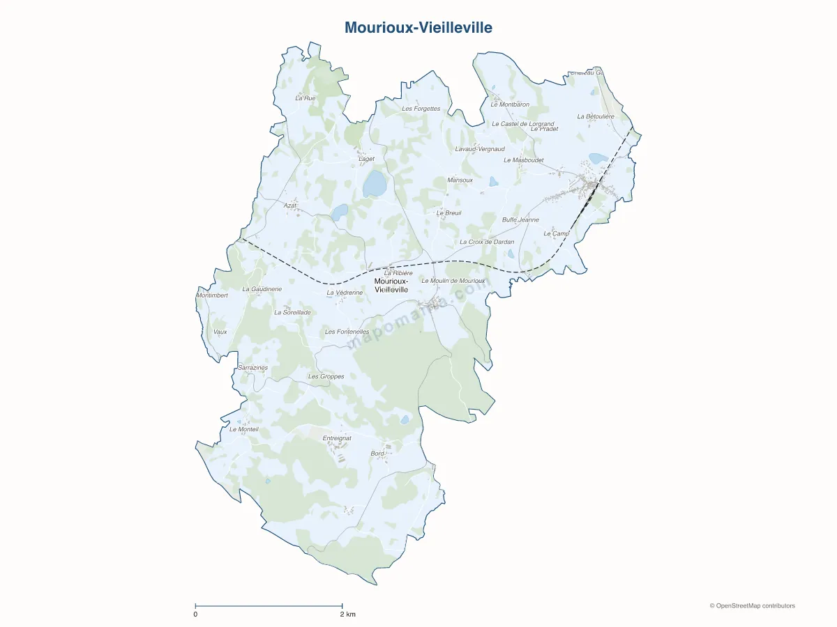 Carte de Mourioux-Vieilleville à personnaliser