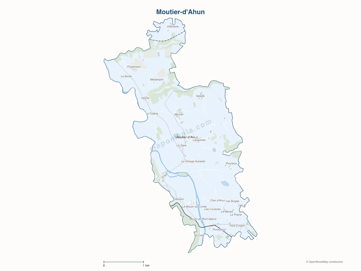 Carte de Moutier-d'Ahun à personnaliser