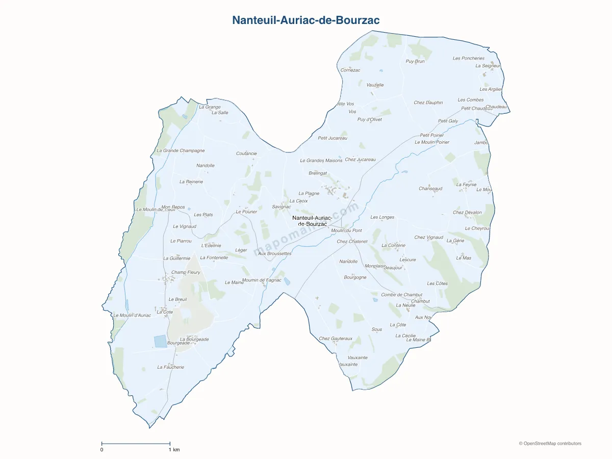 Carte de Nanteuil-Auriac-de-Bourzac à personnaliser