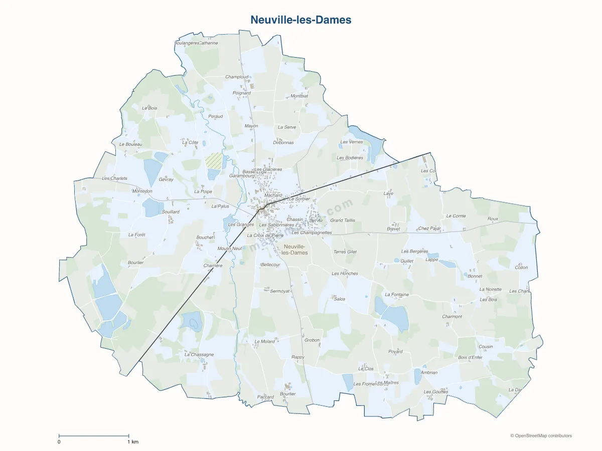 Carte de Neuville-les-Dames à personnaliser