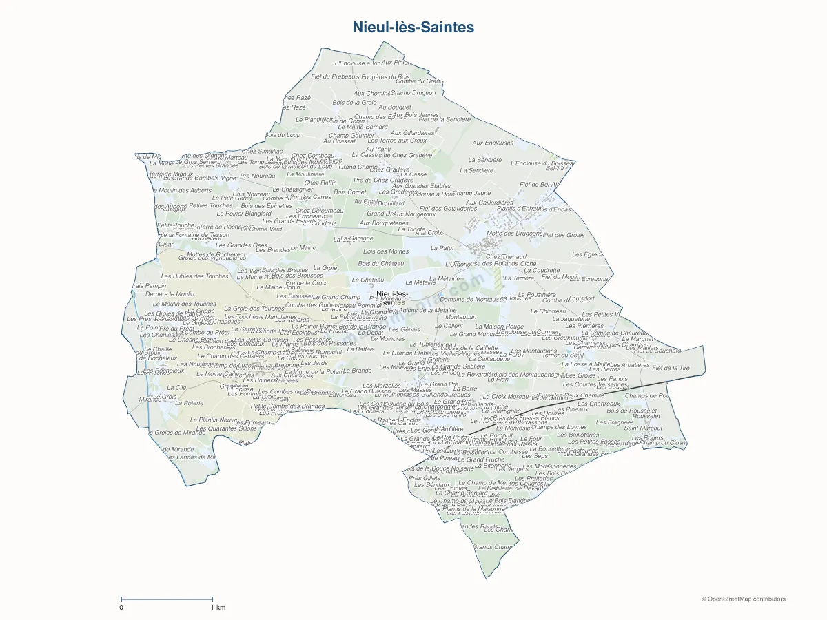 Carte de Nieul-lès-Saintes à personnaliser