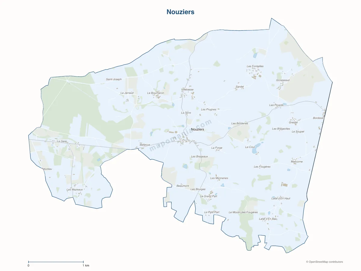 Carte de Nouziers à personnaliser