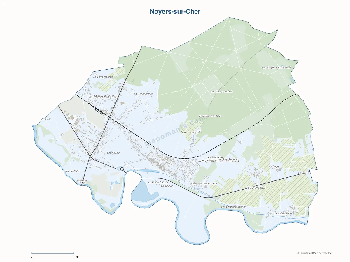 Carte de Noyers-sur-Cher à personnaliser
